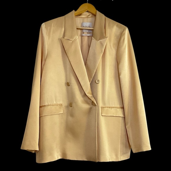 NWOT MANGO Selection Cream Satin-Finish Suit Blazer Jacket - Picture 10 of 13